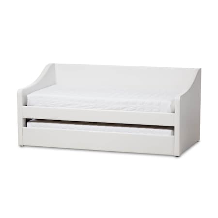 Baxton Studio Barnstorm White Faux Leather Upholstered Daybed with Trundle Bed 131-7303